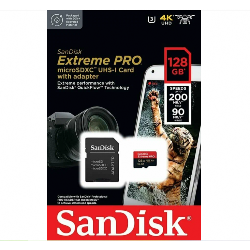 Карта памяти SanDisk Extreme Pro microSDXC 128GB UHS-I U3 V30, A2, R/W 200/90 МБ/с с адаптером                                                                                                                                                            