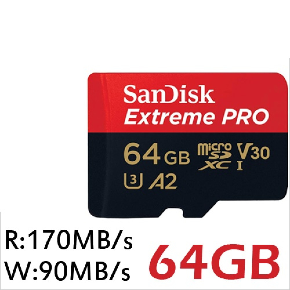 SanDisk Extreme Pro MicroSDXC UHS-I U3 A2 V30 64GB SDSQXCY-O64G-GN6MA                                                                                                                                                                                     