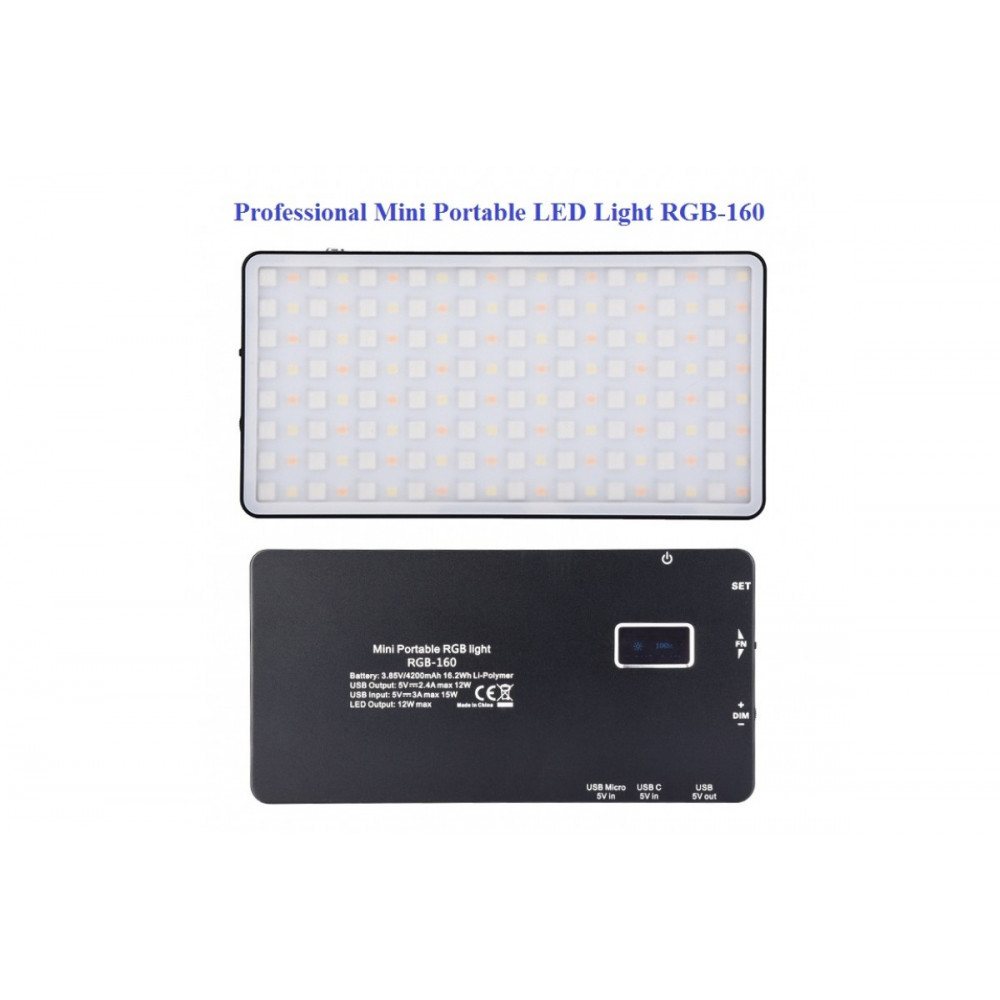 Professional Mini Portable LED Light RGB-160 (2500K-8500K) 12 Вт, 3.85 В / 4200 мАч                                                                                                                                                                       