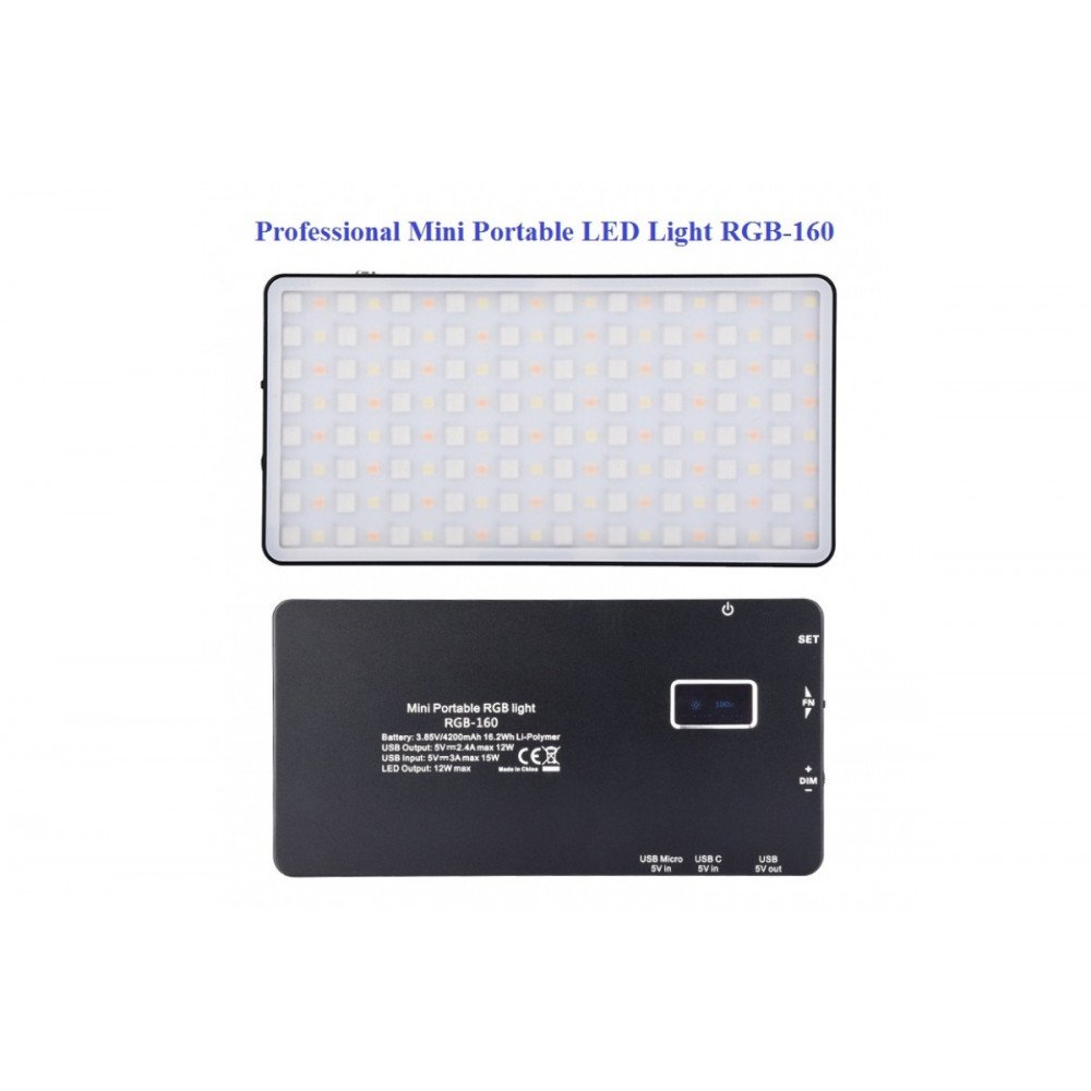 Professional Mini Portable LED Light RGB-160 (2500K-8500K) 12 Вт, 3.85 В / 4200 мАч                                                                                                                                                                       