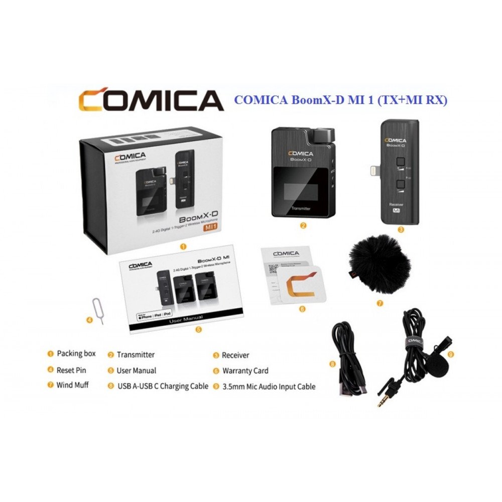 COMICA BoomX-D MI1 (TX+MI RX) Беспроводной петличный микрофон для Apple Lightning                                                                                                                                                                         