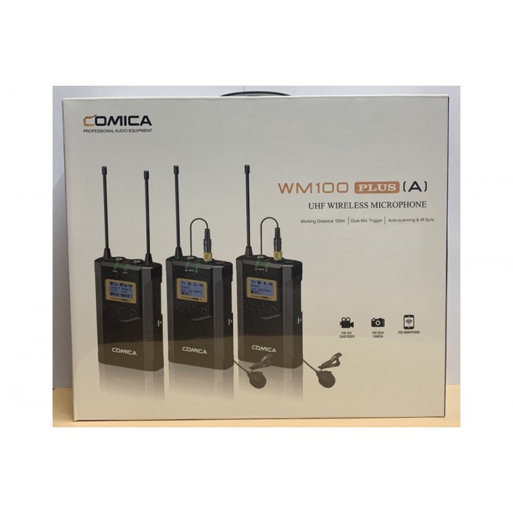 Беспроводной петличный микрофон Comica CVM-WM100 plus (A) (RX+TX+TX)                                                                                                                                                                                      